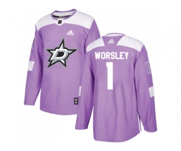 Men Adidas Dallas Stars #1 Gump Worsley Purple Authentic Fights Cancer Stitched NHL Jersey