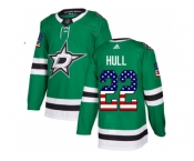 Men Adidas Dallas Stars #22 Brett Hull Green Home Authentic USA Flag Stitched NHL Jersey