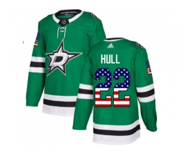 Men Adidas Dallas Stars #22 Brett Hull Green Home Authentic USA Flag Stitched NHL Jersey