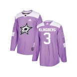 Men Adidas Dallas Stars #3 John Klingberg Purple Authentic Fights Cancer Stitched NHL Jersey