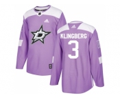 Men Adidas Dallas Stars #3 John Klingberg Purple Authentic Fights Cancer Stitched NHL Jersey