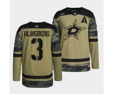 Men Dallas Stars #3 John Klingberg 2022 Camo Military Appreciation Night Stitched jersey