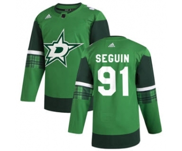 Men's Dallas Stars #91 Tyler Seguin 2020 St. Patrick's Day Stitched Hockey Jersey Green