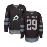 Men's Stars #29 Jake Oettinger Black 1917-2017 100th Anniversary Stitched Hockey Jersey