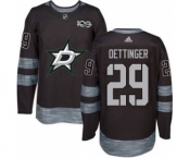 Men's Stars #29 Jake Oettinger Black 1917-2017 100th Anniversary Stitched Hockey Jersey