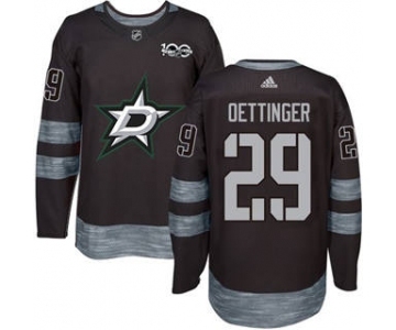 Men's Stars #29 Jake Oettinger Black 1917-2017 100th Anniversary Stitched Hockey Jersey