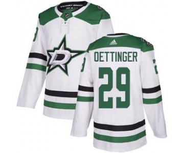 Men's Stars #29 Jake Oettinger White Road Authentic Stitched Hockey Jersey