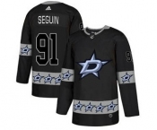 Stars #91 Tyler Seguin Black Team Logo Fashion Stitched Hockey Jersey