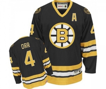 CCM Boston Bruins #4 Bobby Orr Authentic Black Throwback NHL Jersey