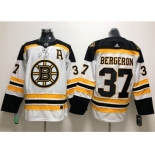 Men Adidas Boston Bruins #37 Patrice Bergeron White Road Authentic Stitched NHL Jersey