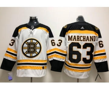 Men Adidas Boston Bruins #63 Brad Marchand White Road Authentic Stitched NHL Jersey