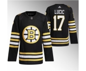 Men Boston Bruins #17 Milan Lucic Black With Rapid7 Patch 100th Anniversary Stitched Jersey