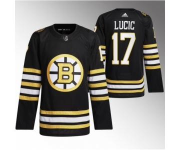 Men Boston Bruins #17 Milan Lucic Black With Rapid7 Patch 100th Anniversary Stitched Jersey