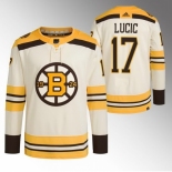 Men Boston Bruins #17 Milan Lucic Cream 100th Anniversary StitchedStitched Jersey