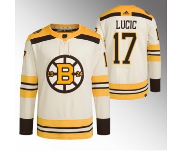 Men Boston Bruins #17 Milan Lucic Cream 100th Anniversary StitchedStitched Jersey