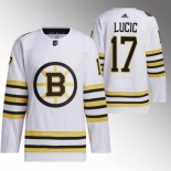 Men Boston Bruins #17 Milan Lucic White 100th Anniversary Stitched Jersey