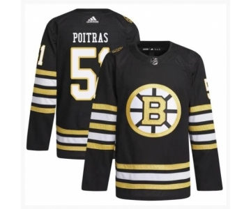 Men Boston Bruins #51 Matthew Poitras Black 100th Anniversary Stitched Jersey