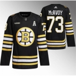 Men Boston Bruins #73 Charlie McAvoy Black With Rapid7 Patch 100th Anniversary Stitched Jersey