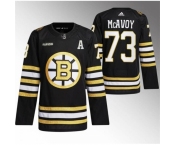 Men Boston Bruins #73 Charlie McAvoy Black With Rapid7 Patch 100th Anniversary Stitched Jersey