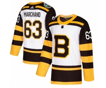 Men's Adidas Boston Bruins #63 Brad Marchand Authentic White 2019 Winter Classic NHL Jersey