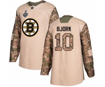 Men's Boston Bruins #10 Anders Bjork Authentic Camo Veterans Day Practice 2019 Stanley Cup Final Bound Hockey Jersey