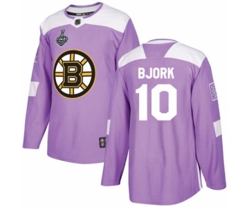 Men's Boston Bruins #10 Anders Bjork Authentic Purple Fights Cancer Practice 2019 Stanley Cup Final Bound Hockey Jersey