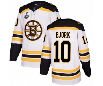 Men's Boston Bruins #10 Anders Bjork Authentic White Away 2019 Stanley Cup Final Bound Hockey Jersey