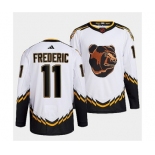 Men's Boston Bruins #11 Trent Frederic 2022 White Reverse Retro Stitched Jersey