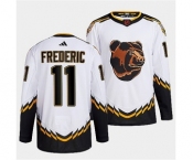 Men's Boston Bruins #11 Trent Frederic 2022 White Reverse Retro Stitched Jersey