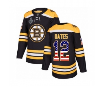 Men's Boston Bruins #12 Adam Oates Authentic Black USA Flag Fashion 2019 Stanley Cup Final Bound Hockey Jersey