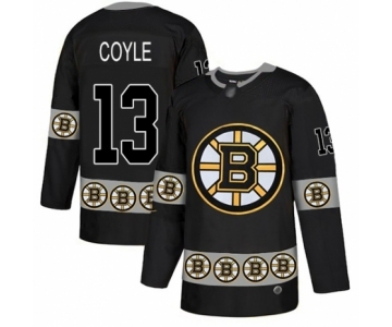 Men's Boston Bruins #13 Charlie Coyle Authentic Black Team Logo Fashion Hockey Jersey