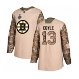 Men's Boston Bruins #13 Charlie Coyle Authentic Camo Veterans Day Practice 2019 Stanley Cup Final Bound Hockey Jersey