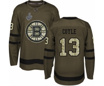 Men's Boston Bruins #13 Charlie Coyle Authentic Green Salute to Service 2019 Stanley Cup Final Bound Hockey Jersey