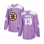 Men's Boston Bruins #13 Charlie Coyle Authentic Purple Fights Cancer Practice 2019 Stanley Cup Final Bound Hockey Jersey