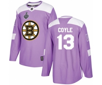 Men's Boston Bruins #13 Charlie Coyle Authentic Purple Fights Cancer Practice 2019 Stanley Cup Final Bound Hockey Jersey