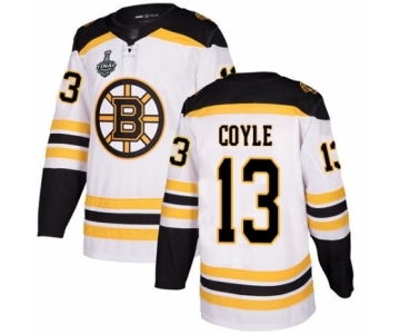 Men's Boston Bruins #13 Charlie Coyle Authentic White Away 2019 Stanley Cup Final Bound Hockey Jersey