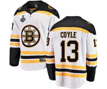 Men's Boston Bruins #13 Charlie Coyle Authentic White Away Fanatics Branded Breakaway 2019 Stanley Cup Final Bound Hockey Jersey