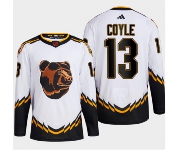 Men's Boston Bruins #13 Charlie Coyle White 2022-23 Reverse Retro Stitched Jersey