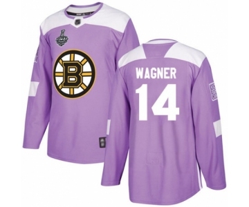 Men's Boston Bruins #14 Chris Wagner Authentic Purple Fights Cancer Practice 2019 Stanley Cup Final Bound Hockey Jersey