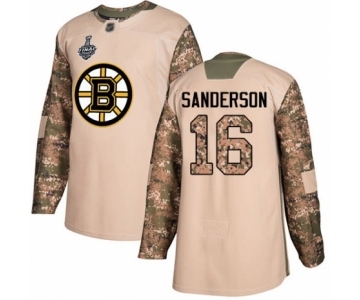 Men's Boston Bruins #16 Derek Sanderson Authentic Camo Veterans Day Practice 2019 Stanley Cup Final Bound Hockey Jersey