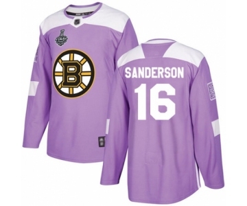 Men's Boston Bruins #16 Derek Sanderson Authentic Purple Fights Cancer Practice 2019 Stanley Cup Final Bound Hockey Jersey