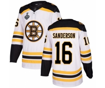 Men's Boston Bruins #16 Derek Sanderson Authentic White Away 2019 Stanley Cup Final Bound Hockey Jersey