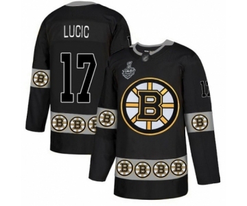 Men's Boston Bruins #17 Milan Lucic Authentic Black Team Logo Fashion 2019 Stanley Cup Final Bound Hockey Jersey