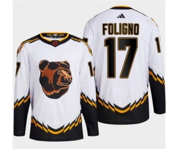 Men's Boston Bruins #17 Nick Foligno White 2022-23 Reverse Retro Stitched Jersey