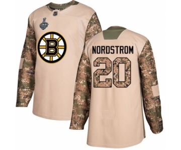 Men's Boston Bruins #20 Joakim Nordstrom Authentic Camo Veterans Day Practice 2019 Stanley Cup Final Bound Hockey Jersey