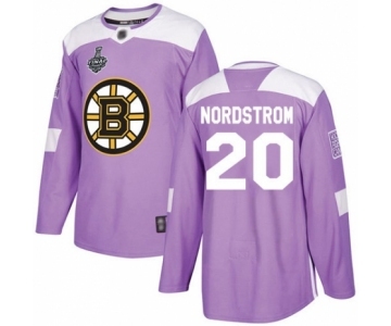 Men's Boston Bruins #20 Joakim Nordstrom Authentic Purple Fights Cancer Practice 2019 Stanley Cup Final Bound Hockey Jersey