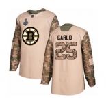 Men's Boston Bruins #25 Brandon Carlo Authentic Camo Veterans Day Practice 2019 Stanley Cup Final Bound Hockey Jersey