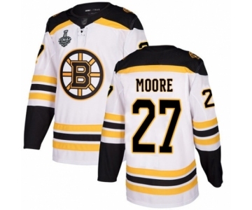 Men's Boston Bruins #27 John Moore Authentic White Away 2019 Stanley Cup Final Bound Hockey Jersey