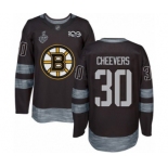 Men's Boston Bruins #30 Gerry Cheevers Authentic Black 1917-2017 100th Anniversary 2019 Stanley Cup Final Bound Hockey Jersey