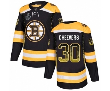 Men's Boston Bruins #30 Gerry Cheevers Authentic Black Drift Fashion 2019 Stanley Cup Final Bound Hockey Jersey